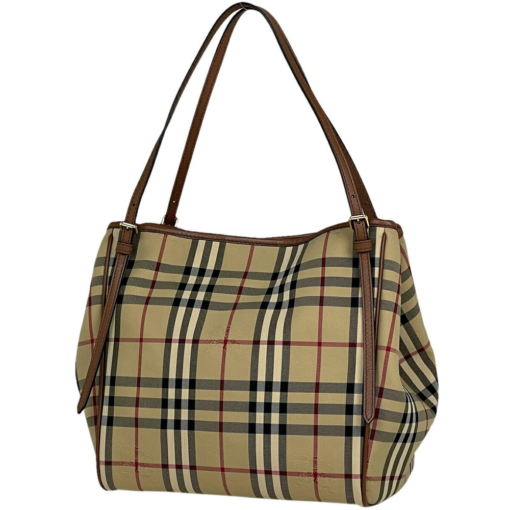 Burberry check tote bag handbag shoulder canvas brown